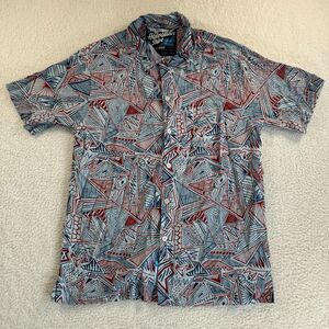 Rowdy Gentleman The Hawaiian Shirt Men Large Blue Red Geometric Short Sleeve USA